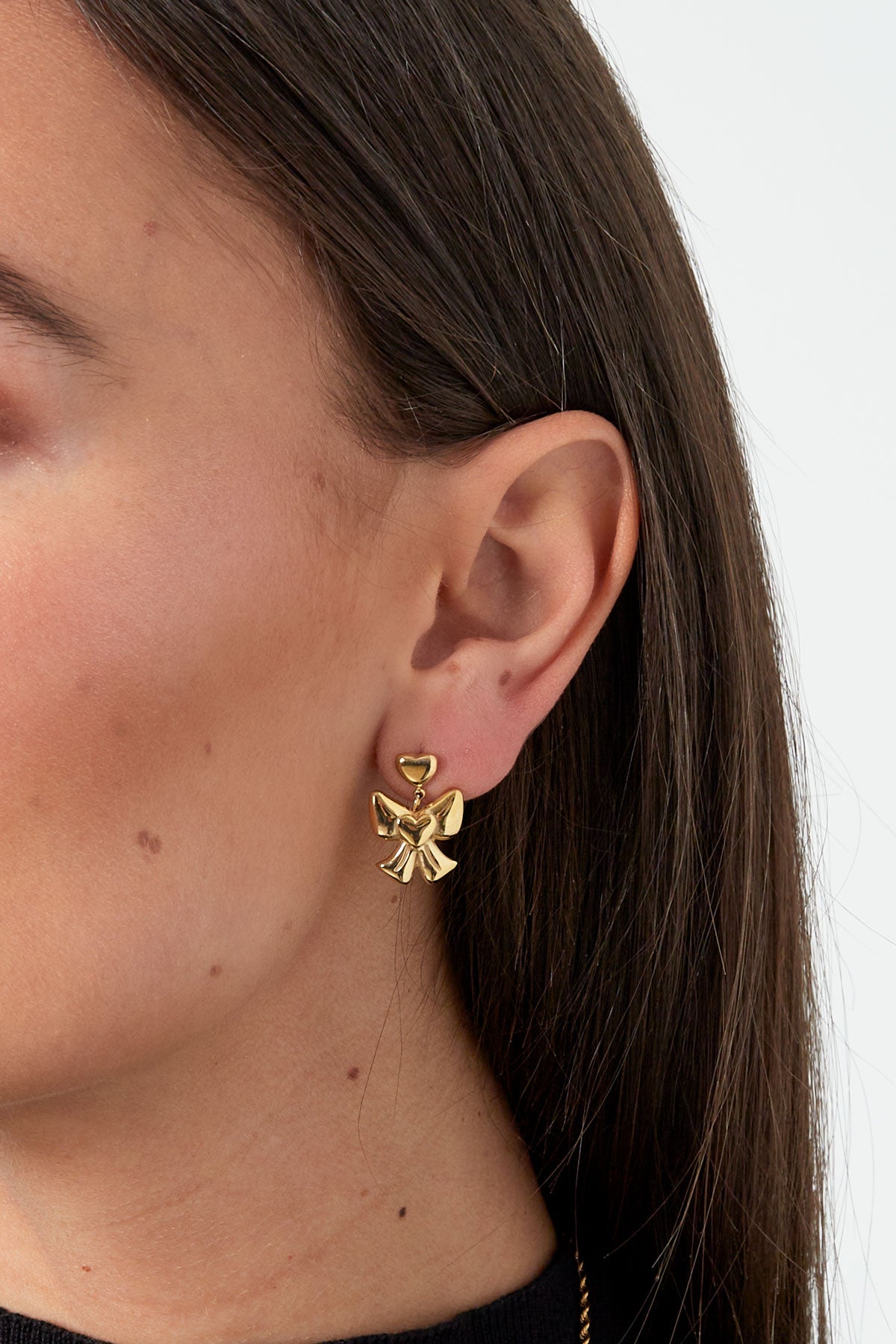 Heart Bow Earrings - Gold