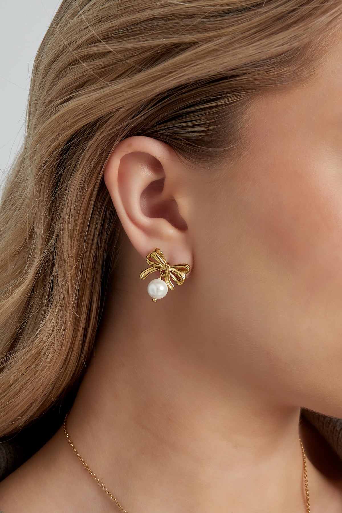 Bow Earrings Pearl - Gold