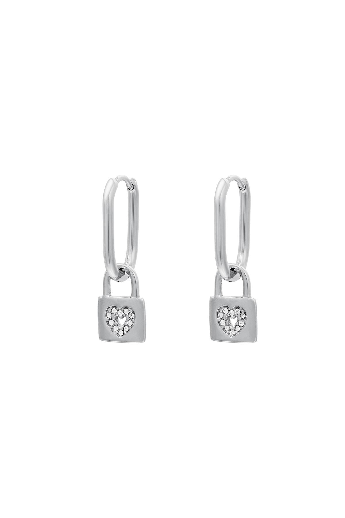 Heart Lock Earrings - Silver