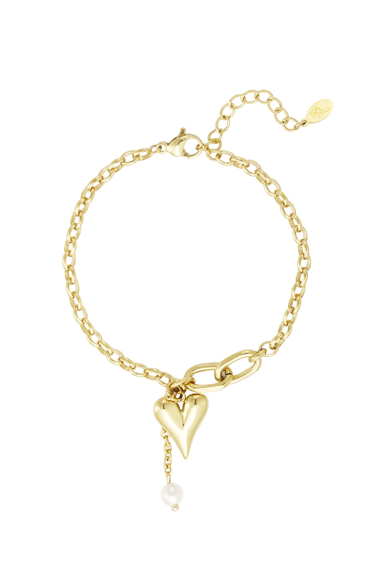 Heart Charm Pearl Bracelet - Gold