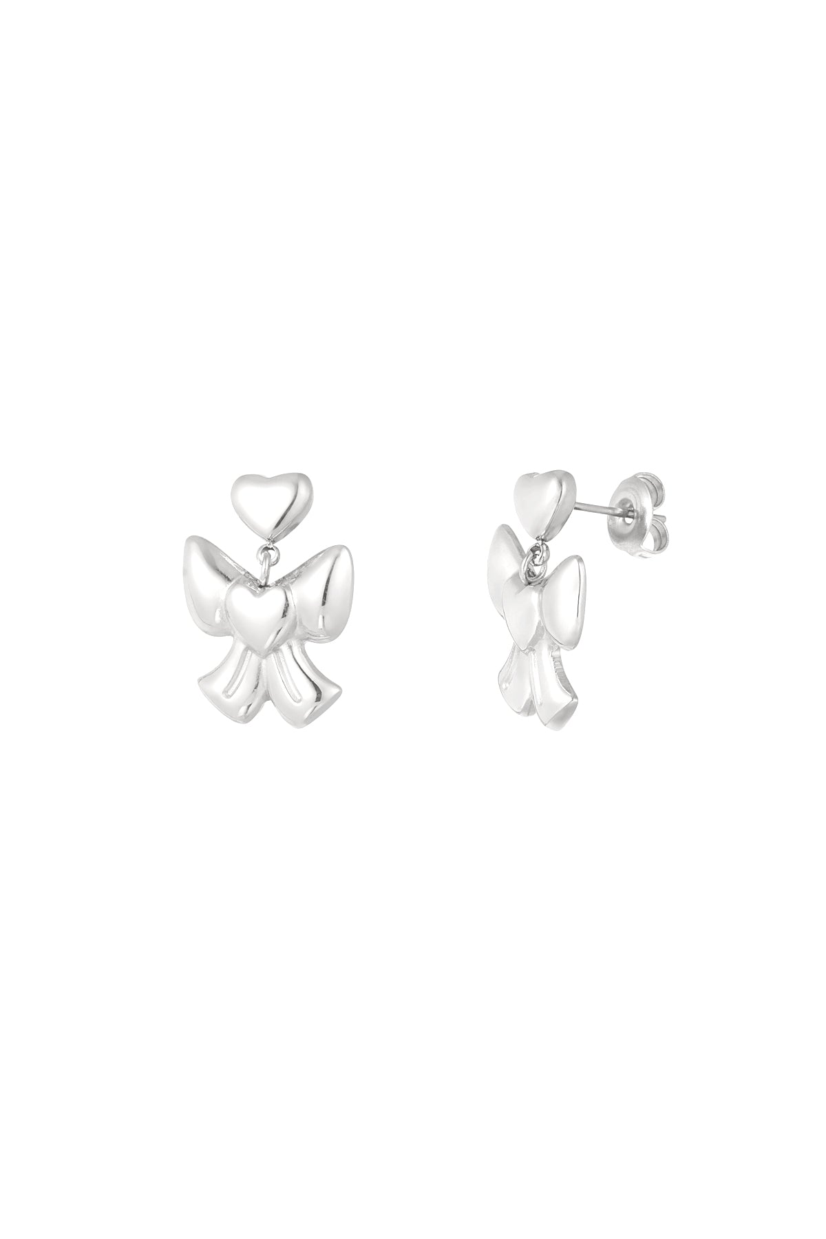 Heart Bow Earrings - Silver