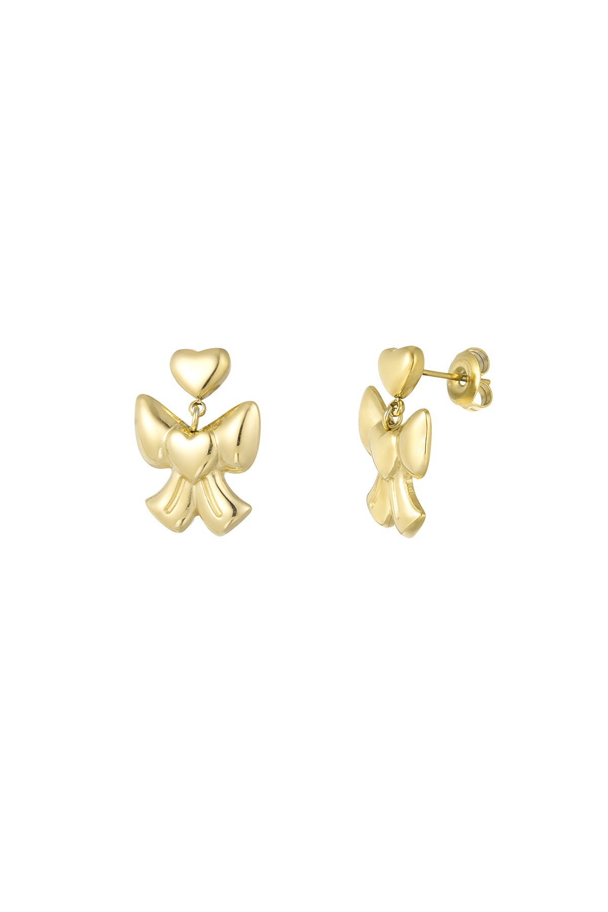 Heart Bow Earrings - Gold
