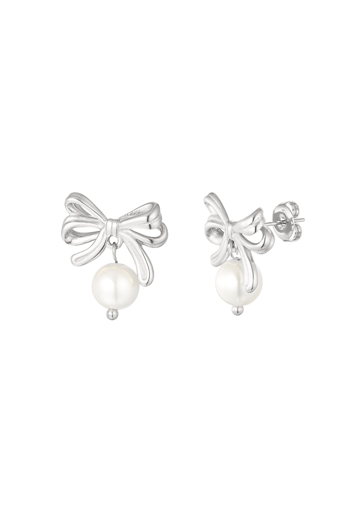 Bow Earrings Pearl - Silver