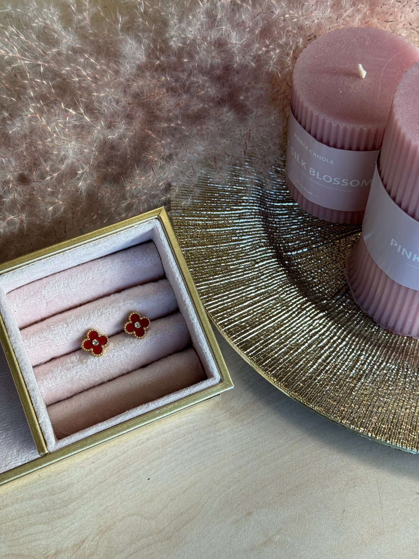 Diamond Clover Studs - Red