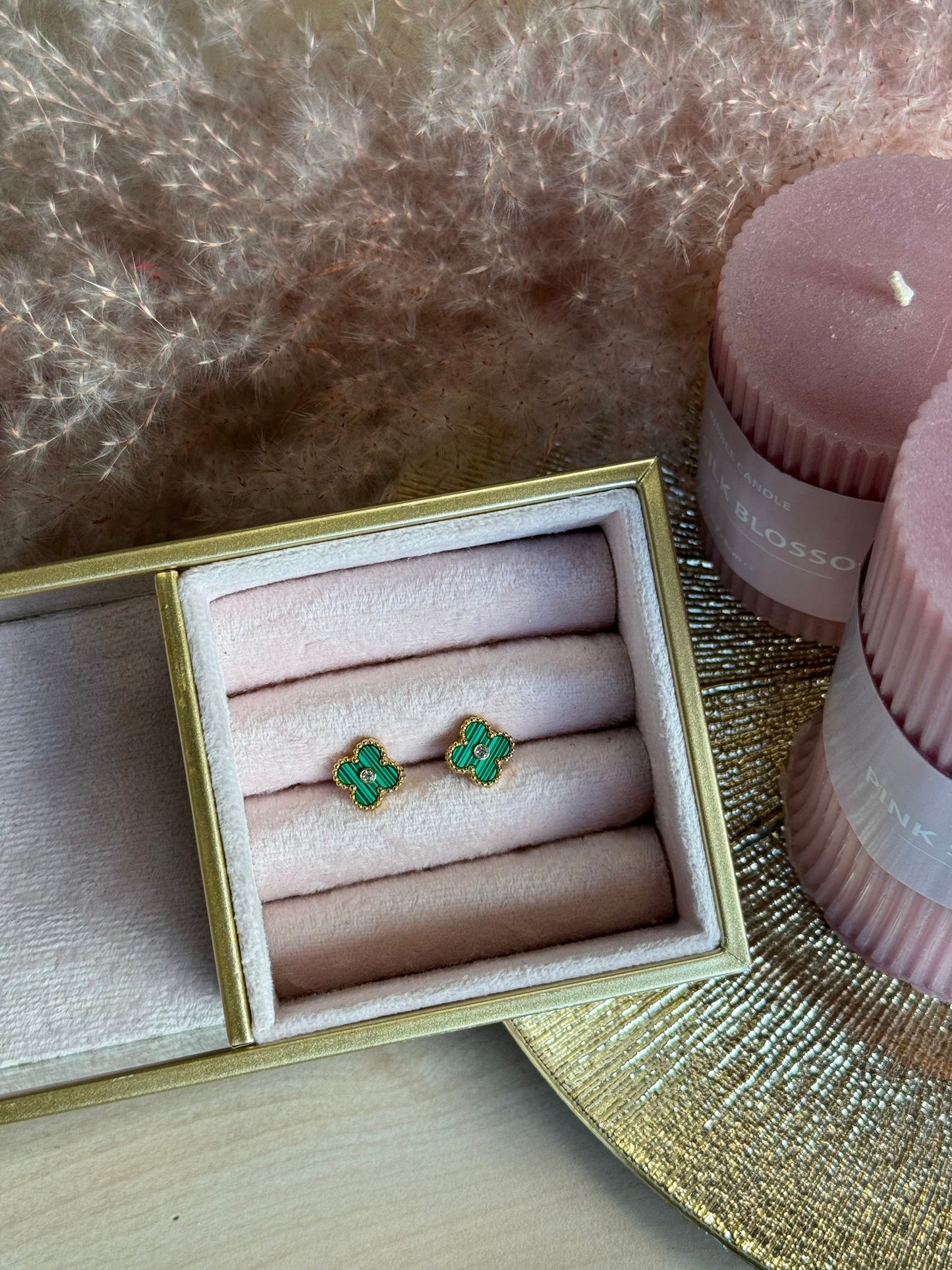 Diamond Clover Studs - Green