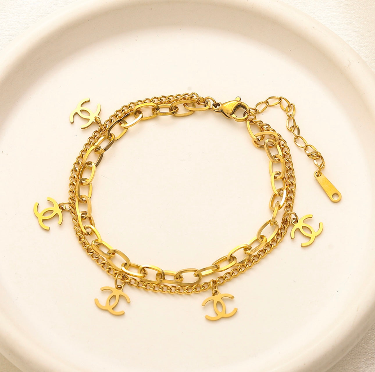 C Logo Double Chain Bracelet