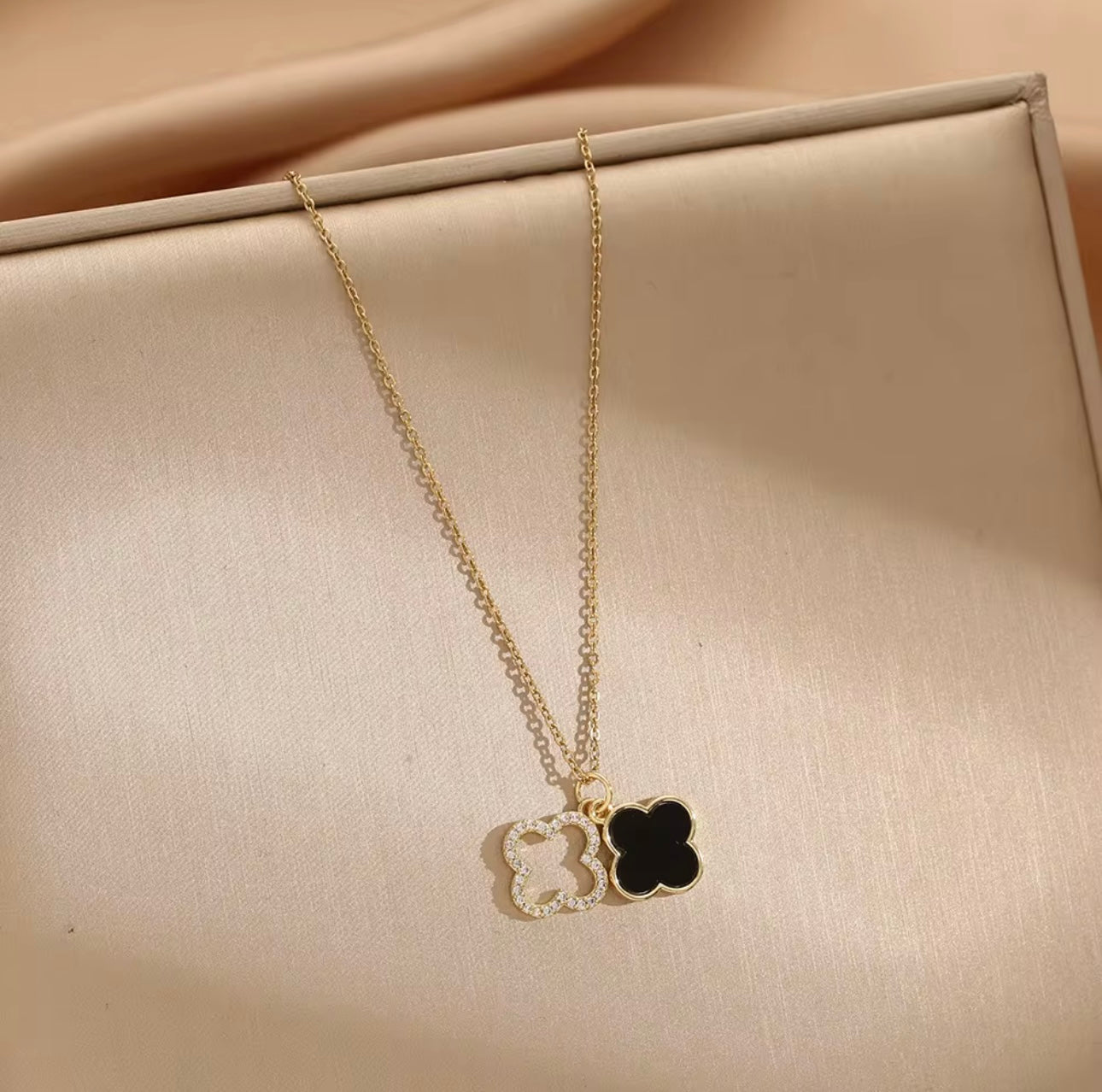 Double Sparkle Clover Necklace