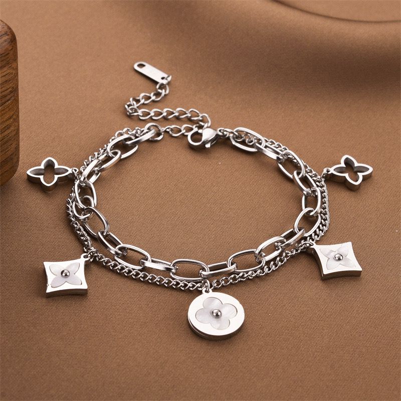 V Deluxe Double Bracelet - Silver
