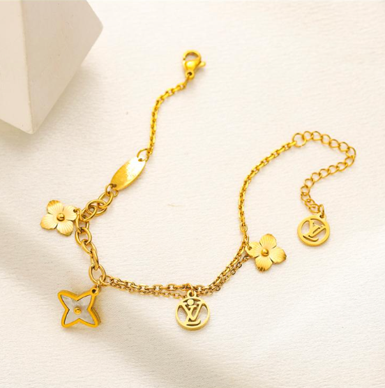 V Flower Charm Bracelet