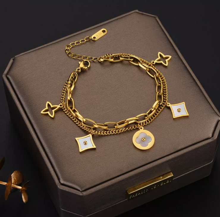 V Deluxe Double Bracelet - Gold