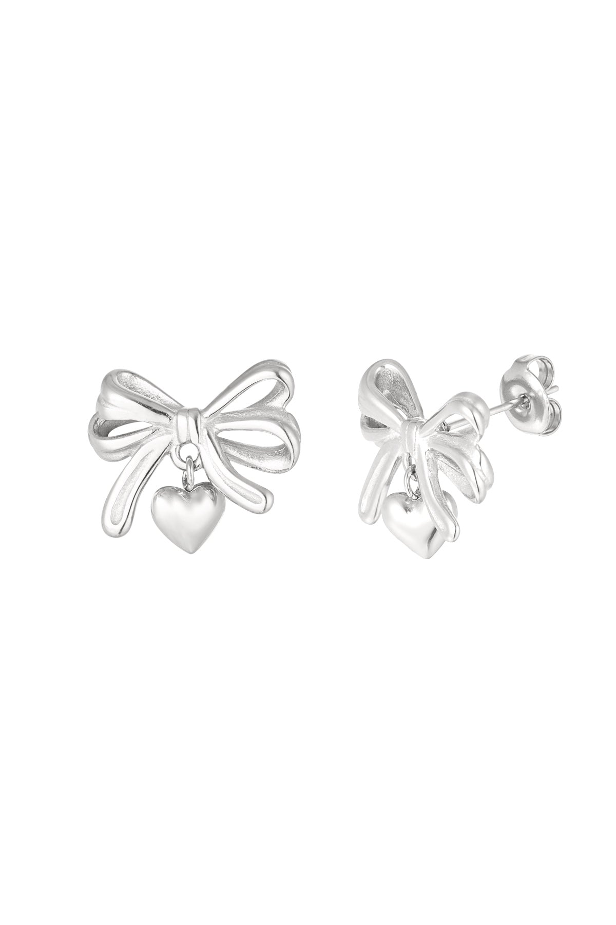 Lovely Heart Earrings - Silver