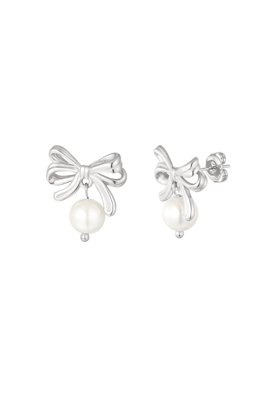 Bow Earrings Pearl - Silver