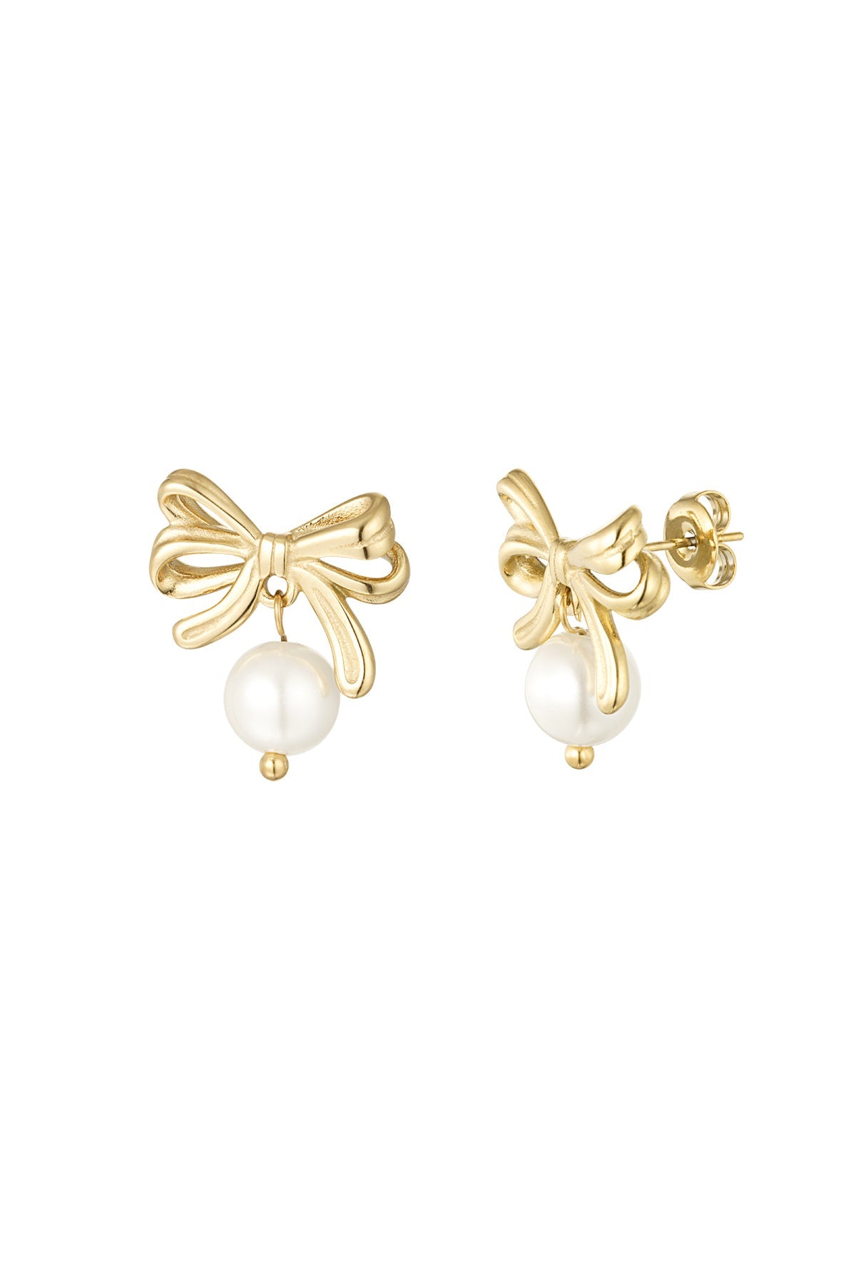 Bow Earrings Pearl - Gold