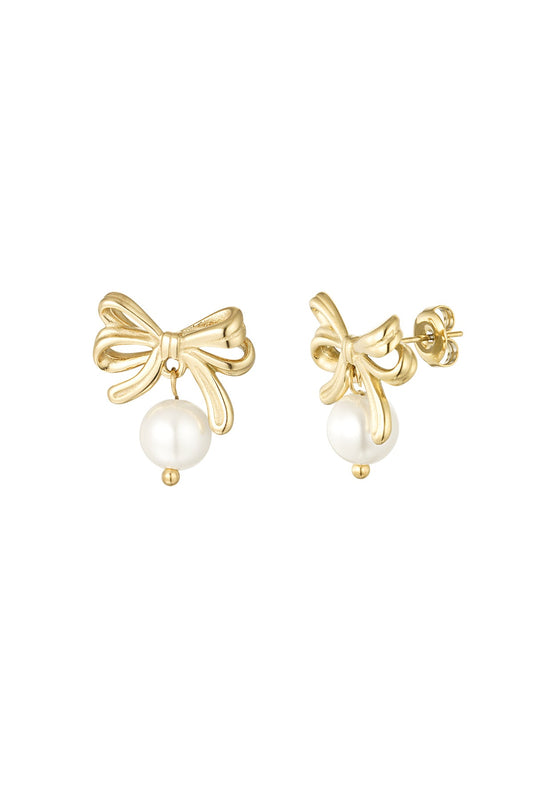 Bow Earrings Pearl - Gold