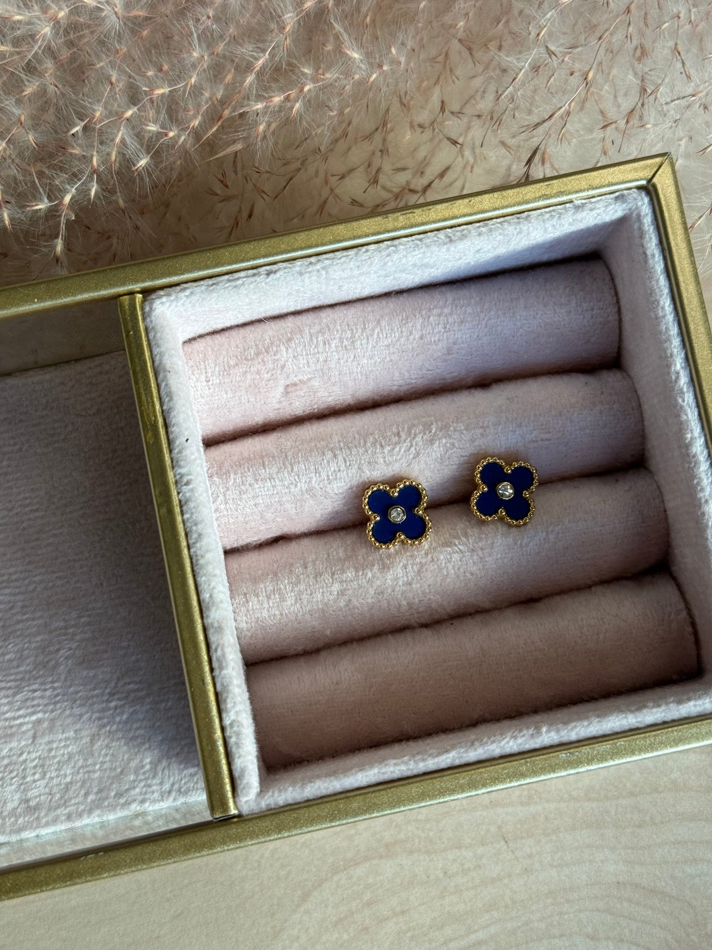 Diamond Clover Studs - Navy