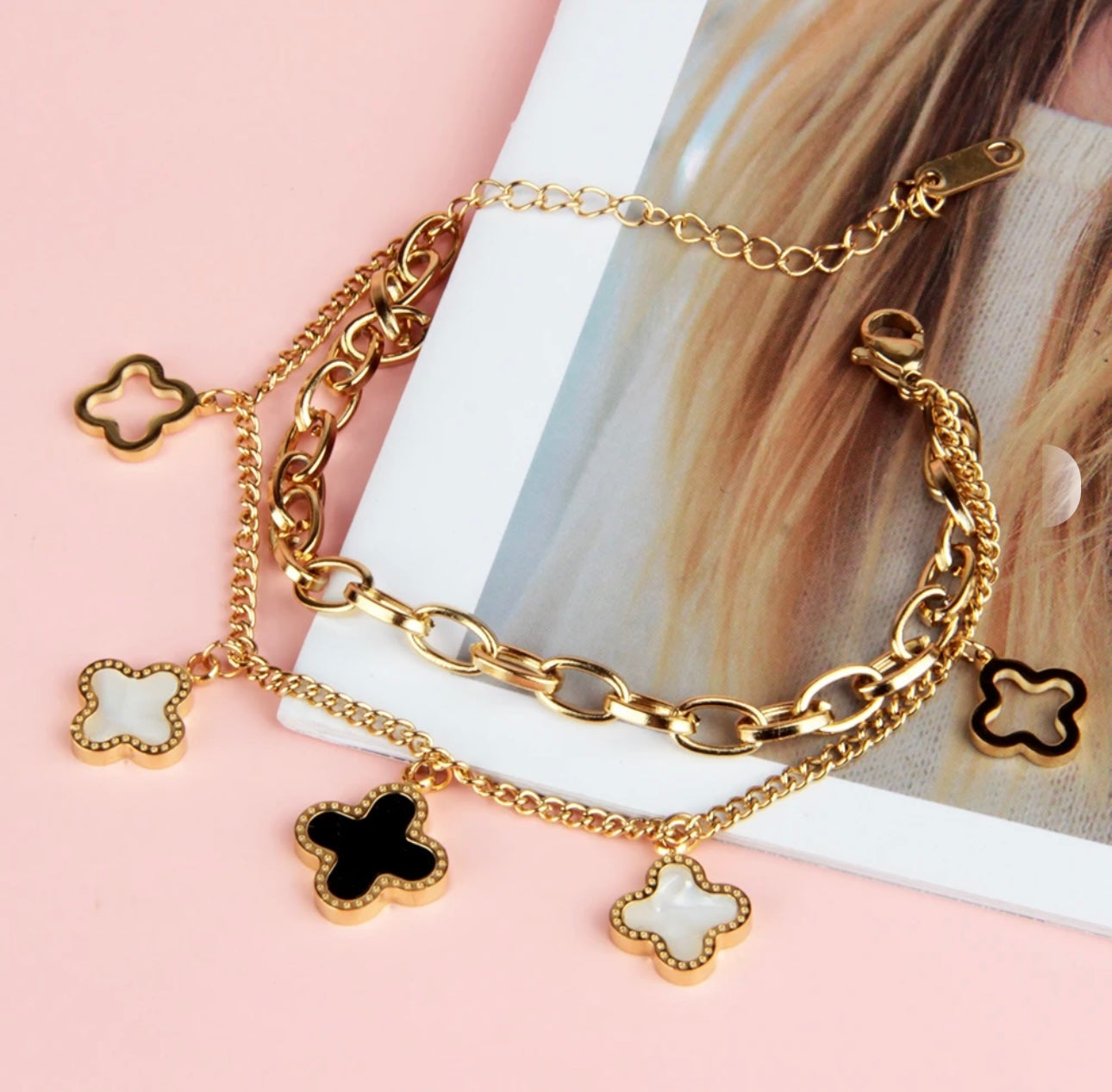 Lucky Clover Charm Bracelet - Double