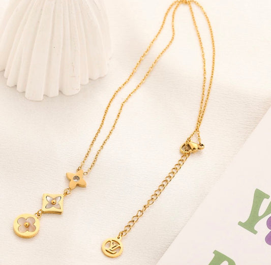 V Necklace - Triple Logo