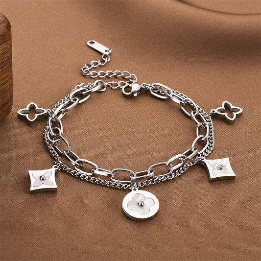 V Deluxe Double Bracelet - Silver
