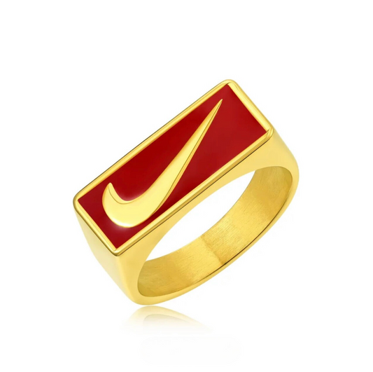 Swooshy Ring - Gold Red Bold