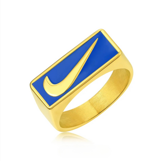 Swooshy Ring - Gold Navy Bold
